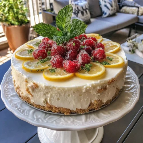 Cheesecake al Limone e Lamponi Senza Cottura, dolce fresco e goloso.