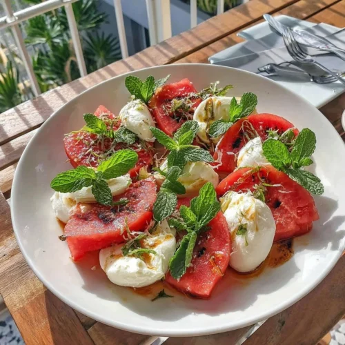 Insalata di Mozzarella con Anguria e Menta, piatto estivo fresco