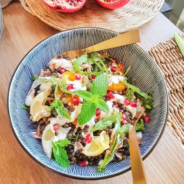 Refreshing Coral Lentil Salad with Mint and Pomegranate